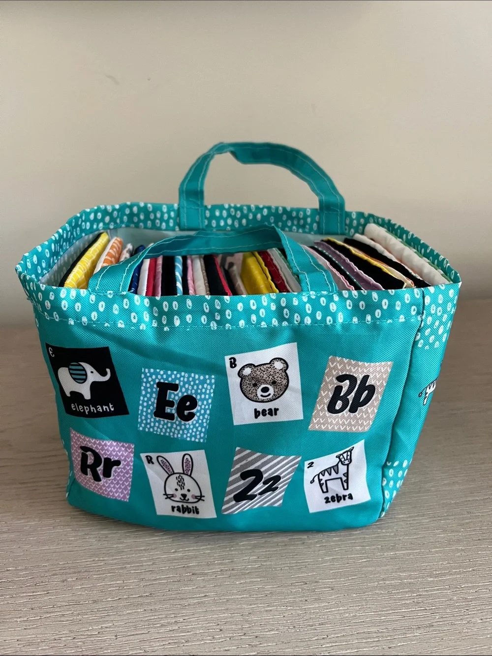 Kids soft sided alphabet flash cards with bag washable